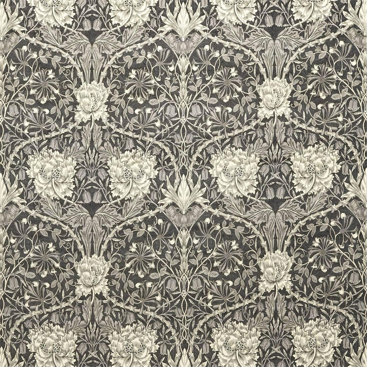 Morris & Co Honeysuckle and Tulip Velvet Black Walnut/Stone Fabric