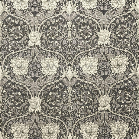 Morris & Co Honeysuckle and Tulip Velvet Black Walnut/Stone Fabric