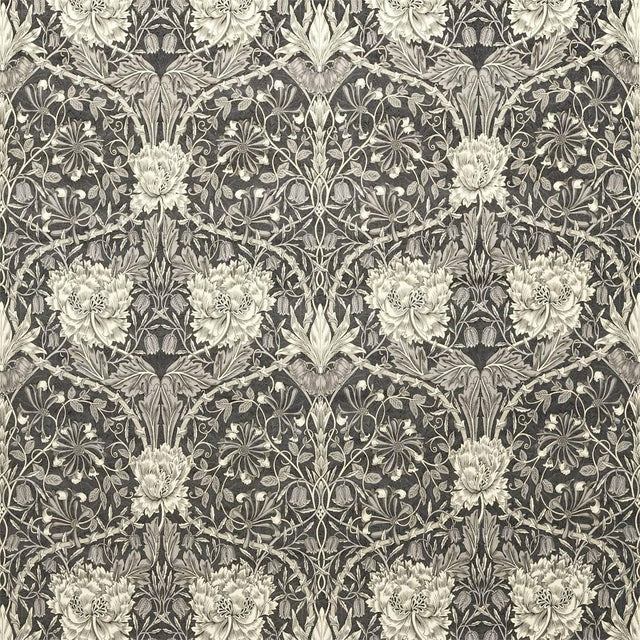 Morris & Co Honeysuckle and Tulip Velvet Black Walnut/Stone Fabric