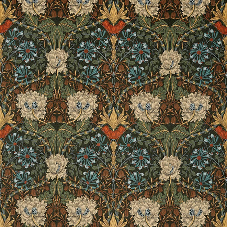 Morris & Co Honeysuckle and Tulip Velvet Forest/Chestnut Fabric