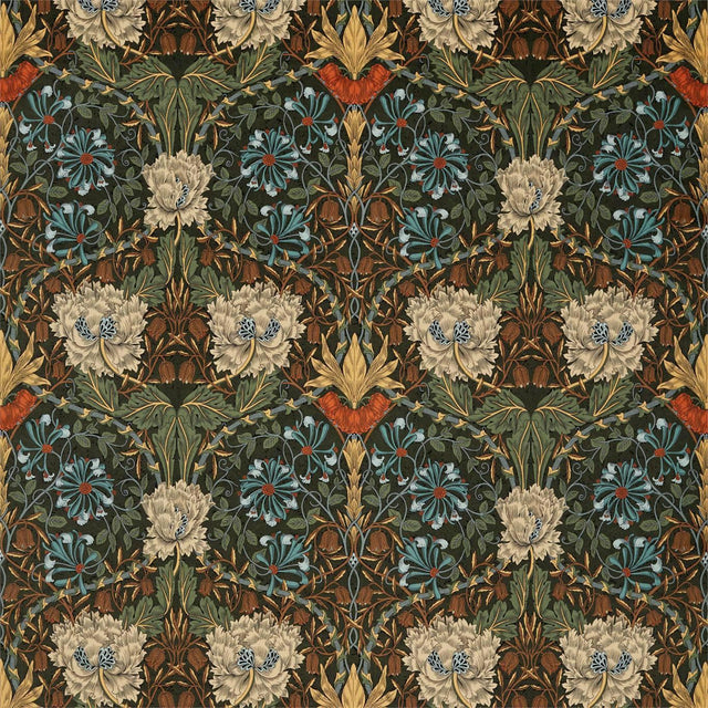 Morris & Co Honeysuckle and Tulip Velvet Forest/Chestnut Fabric