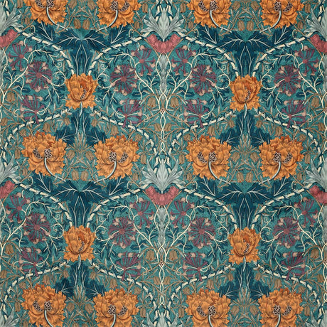 Morris & Co Honeysuckle and Tulip Velvet Woad/Mulberry Fabric