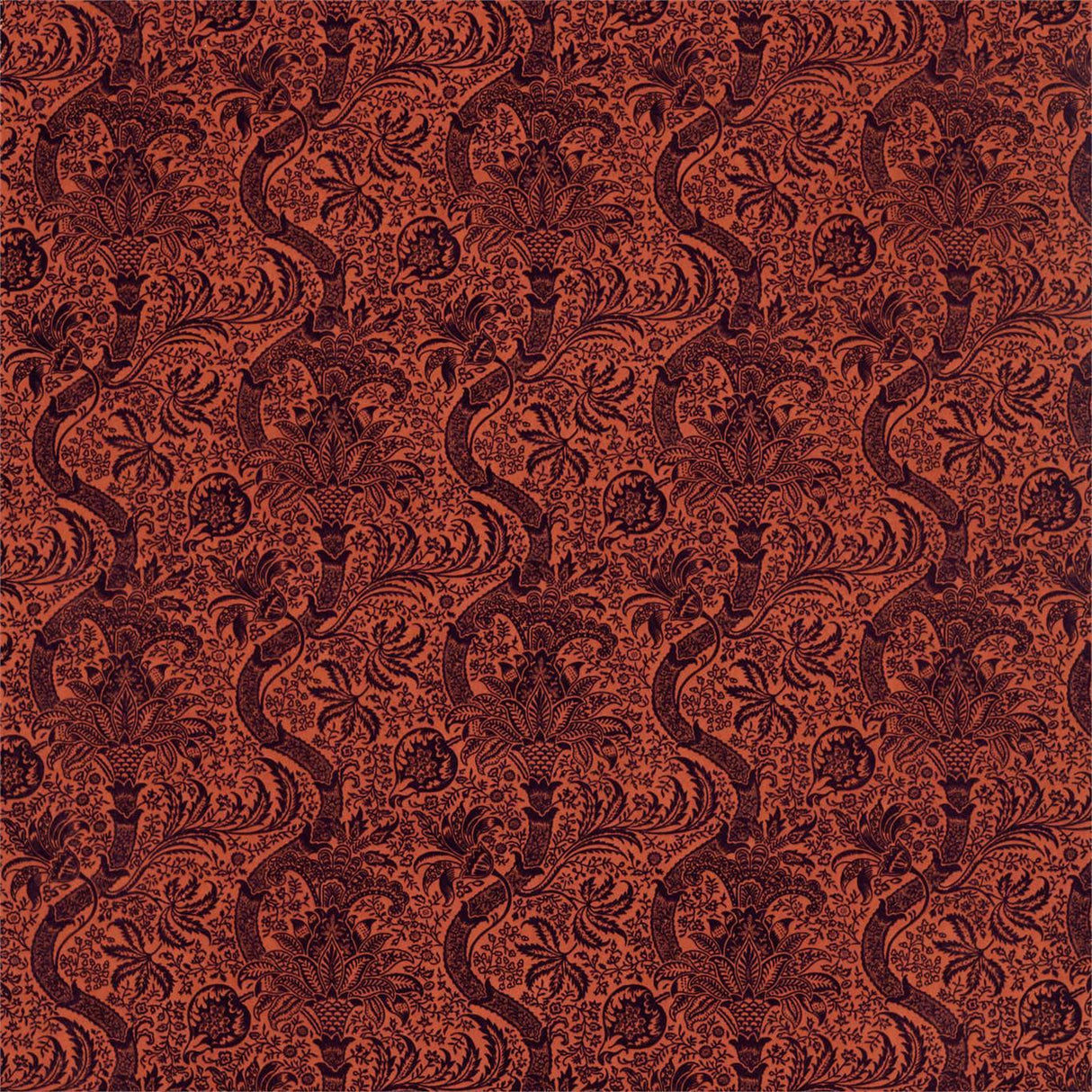 Morris & Co Indian Flock Velvet Russet/Mulberry Fabric