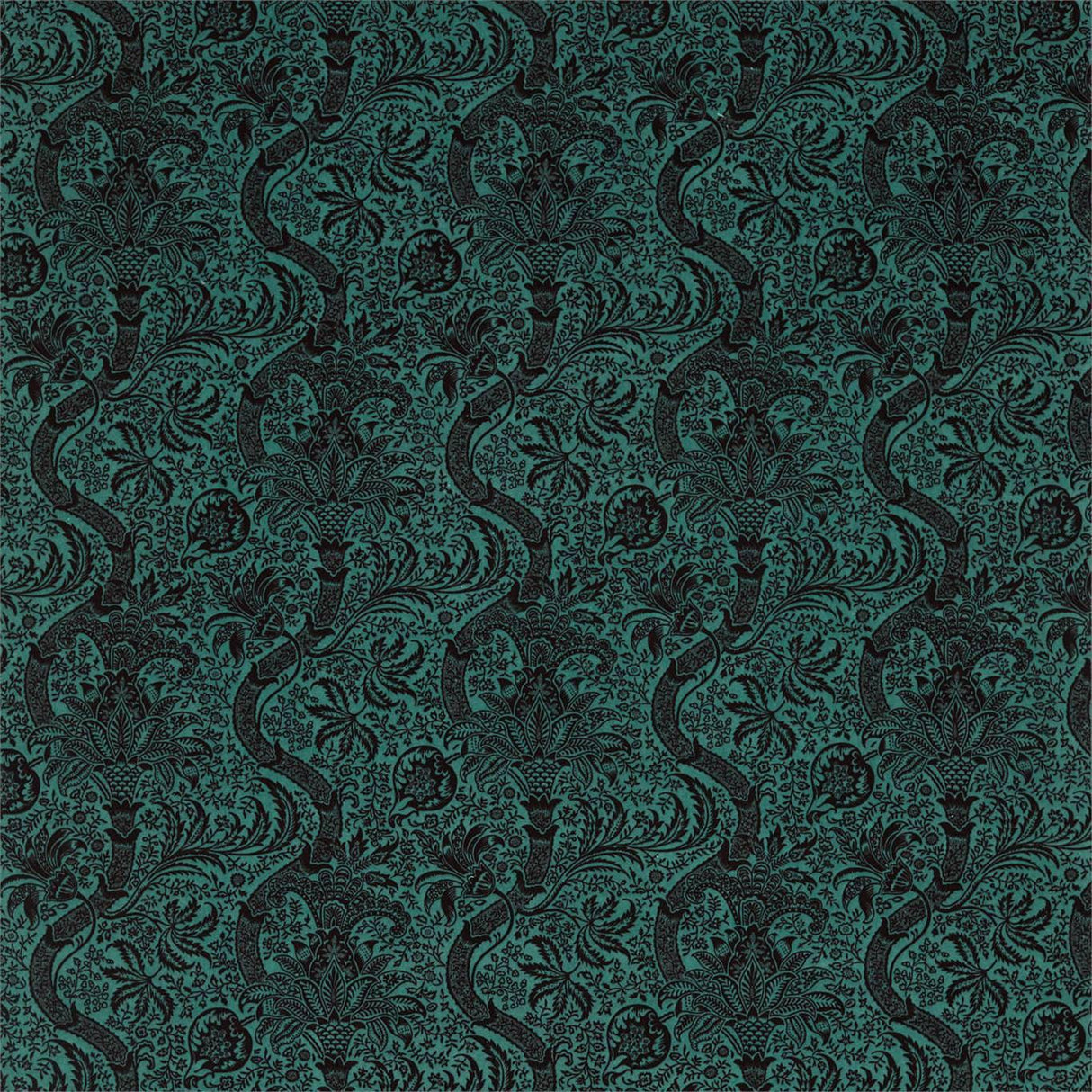 Morris & Co Indian Flock Velvet Cerulean/ Walnut Fabric