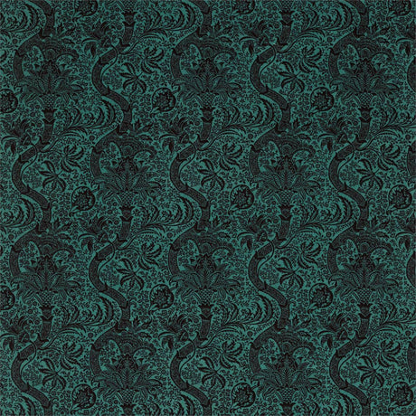 Morris & Co Indian Flock Velvet Cerulean/ Walnut Fabric