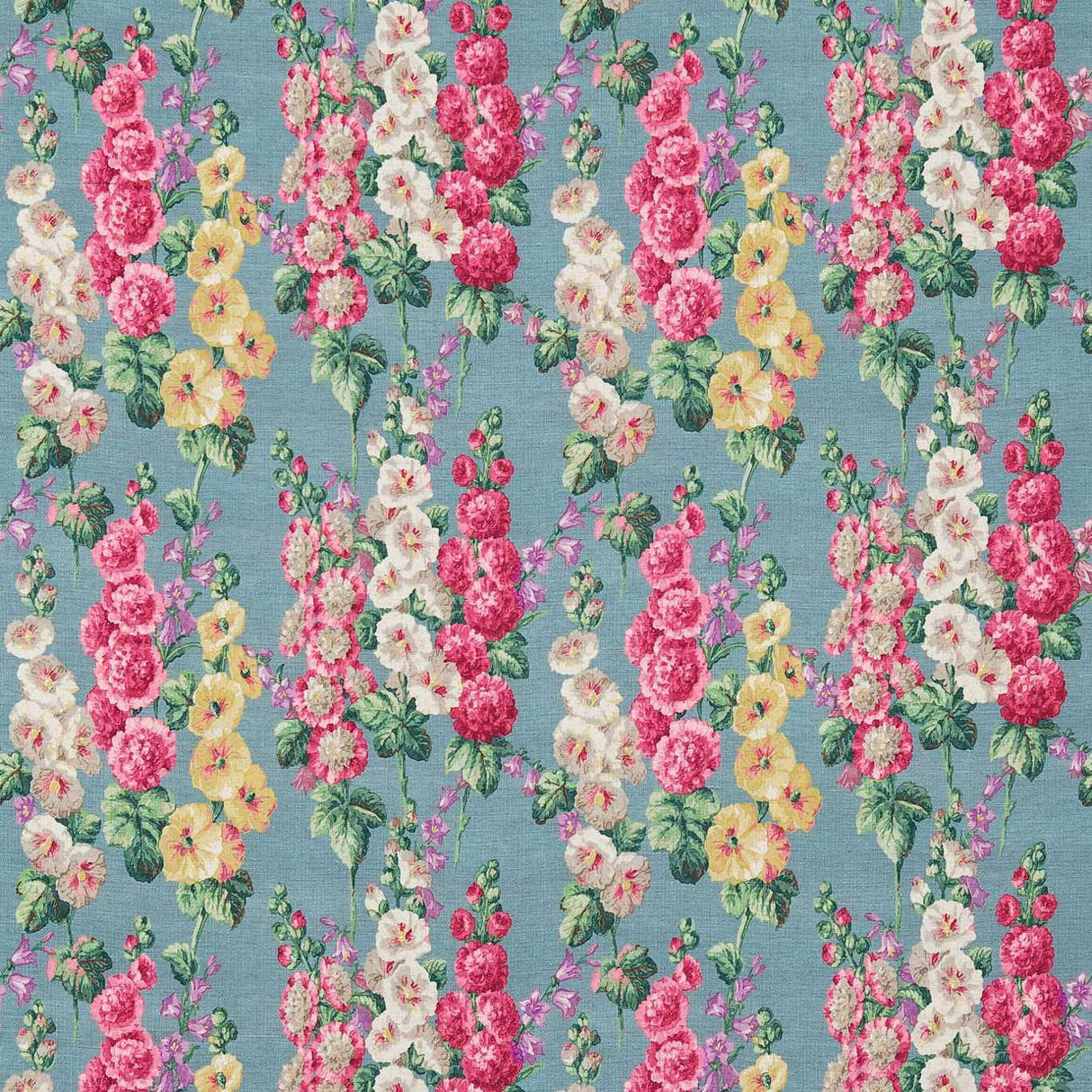 Sanderson Hollyhocks Petrol Blue/Multi Fabric