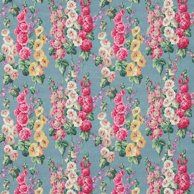 Sanderson Hollyhocks Petrol Blue/Multi Fabric