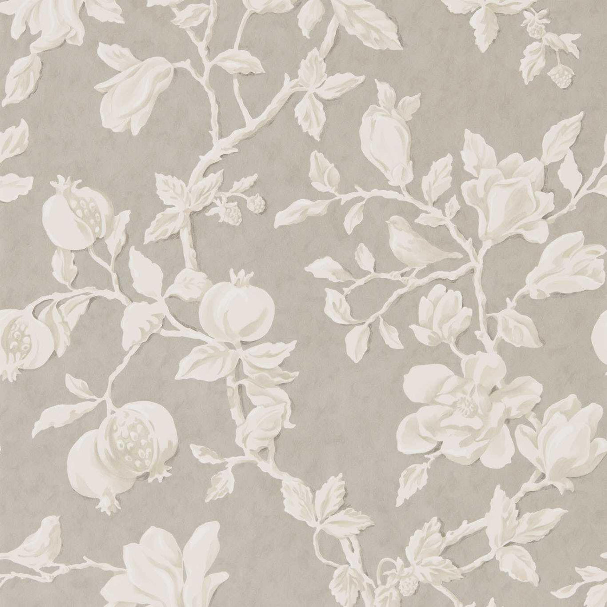 Sanderson Magnolia & Pomegranate Silver/Linen Wallpaper
