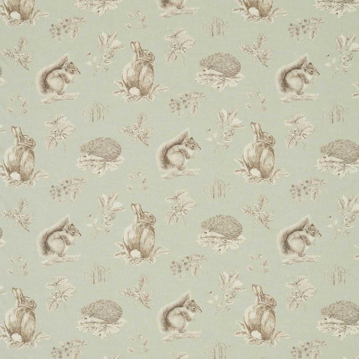 Sanderson Squirrel & Hedgehog Seaspray/Charcoal Fabric