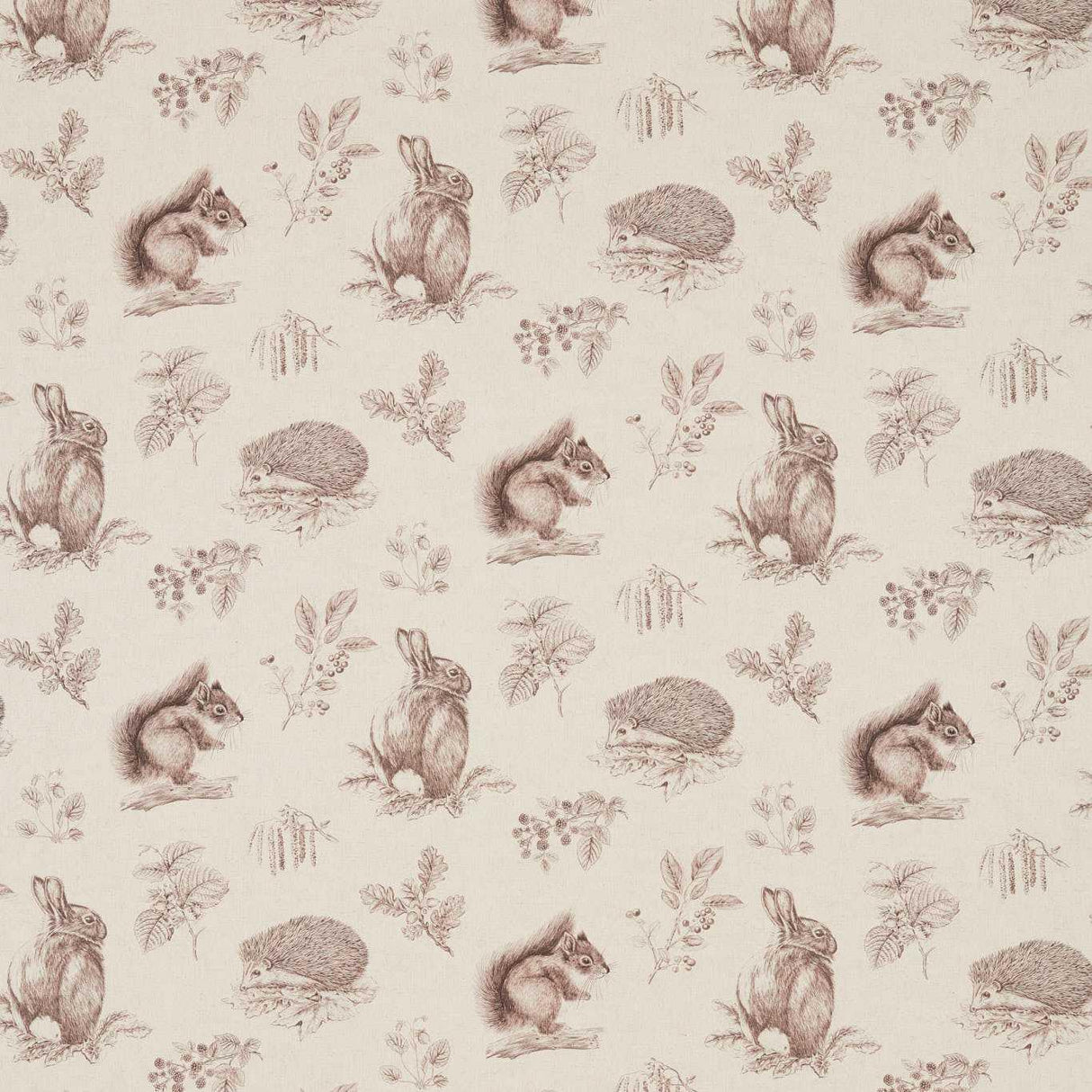 Sanderson Squirrel & Hedgehog Walnut/Linen Fabric