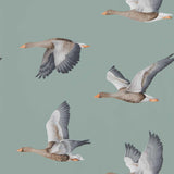 Sanderson Elysian Geese Blue Clay Wallpaper