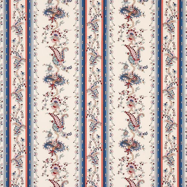 Schumacher Elena Paisley Stripe Blue Fabric