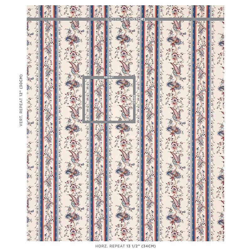 Schumacher Elena Paisley Stripe Blue Fabric