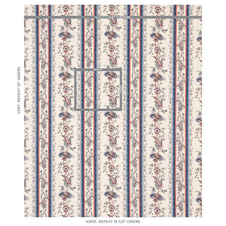 Schumacher Elena Paisley Stripe Blue Fabric