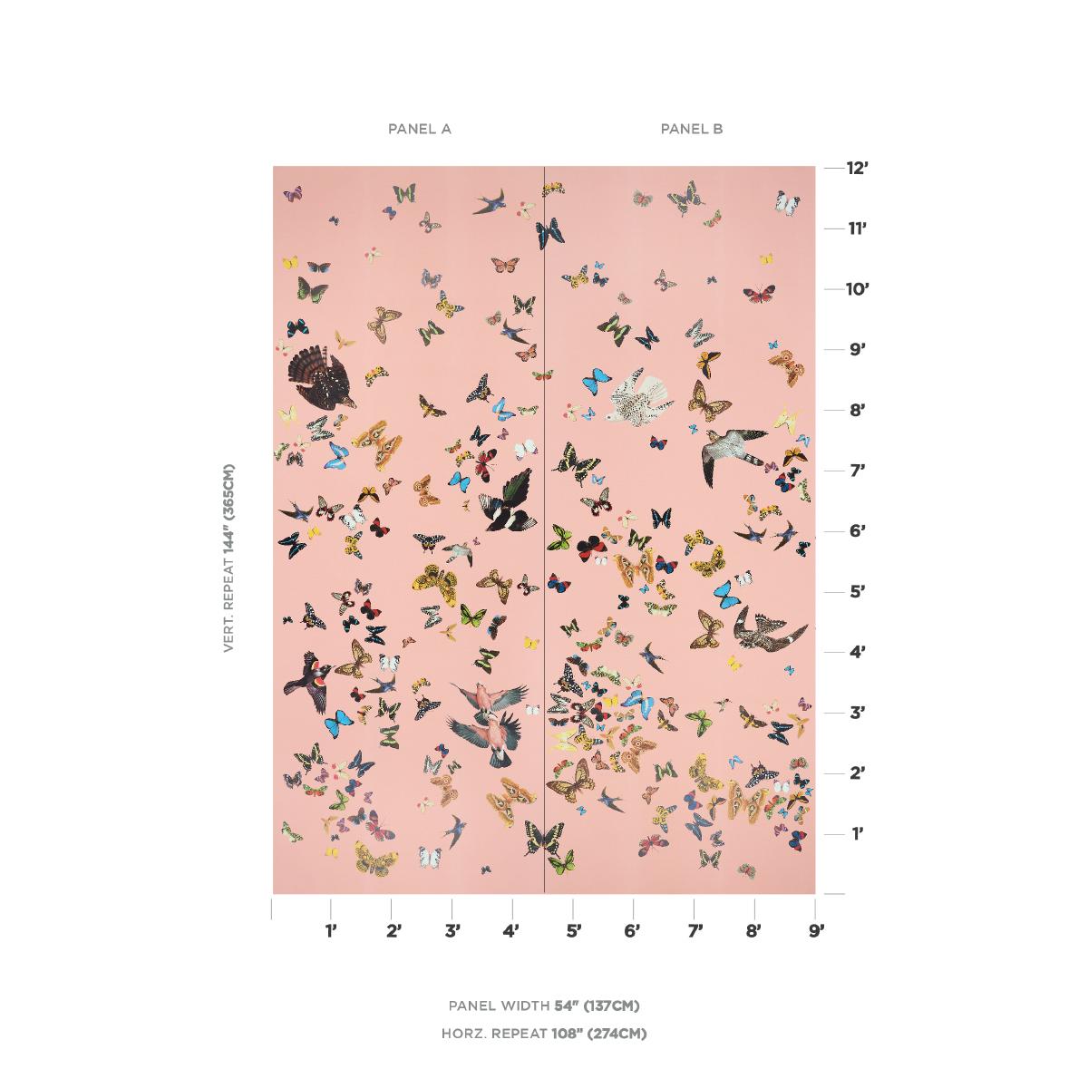 Schumacher Queen'S Flight Panel Set Pink Wallpaper