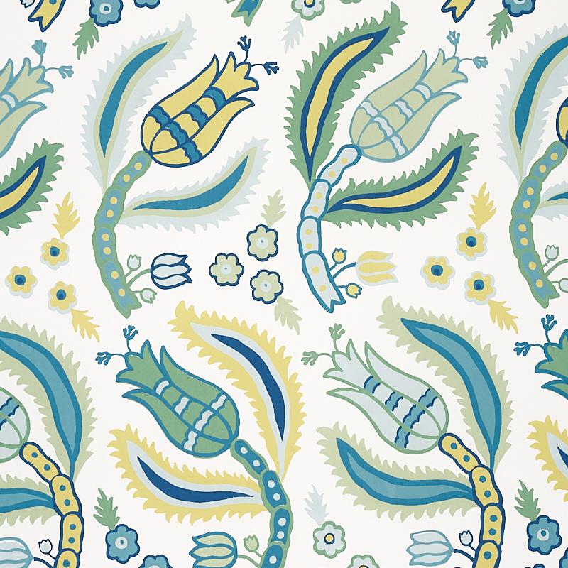 Schumacher Malabar Vine Peacock Wallpaper