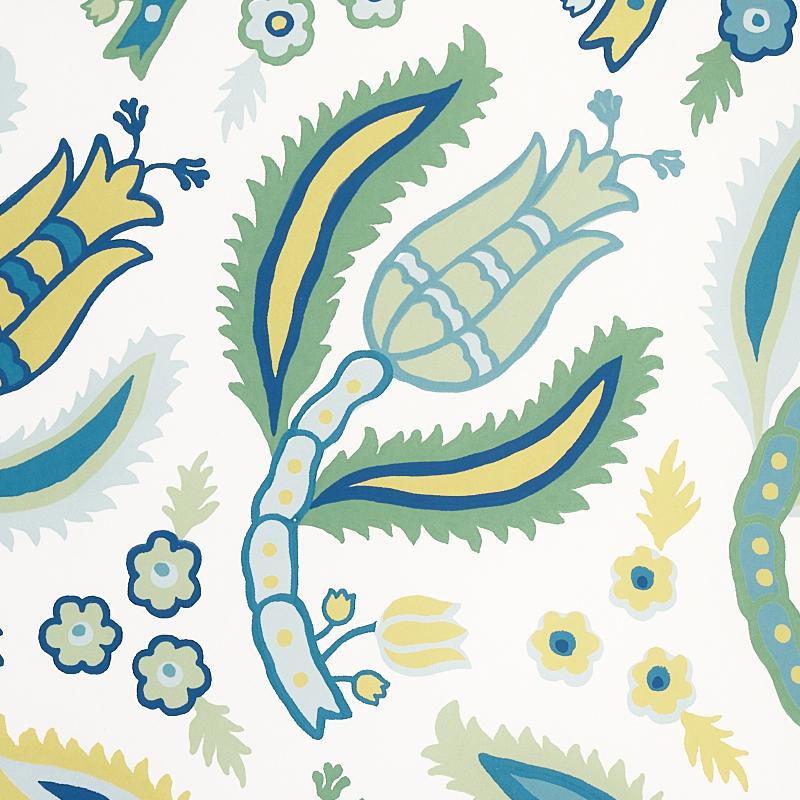 Schumacher Malabar Vine Peacock Wallpaper