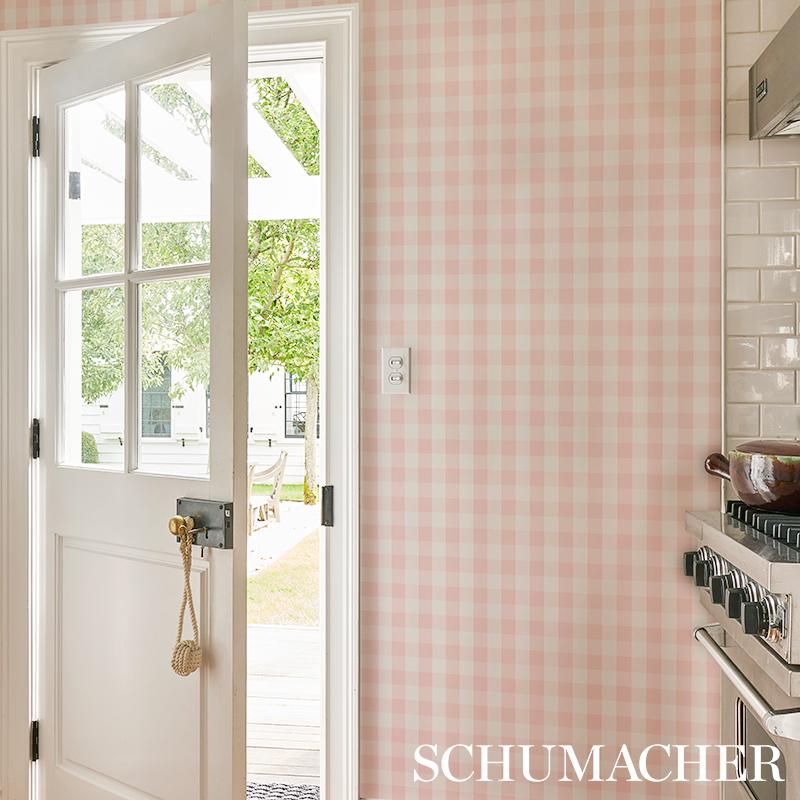 Schumacher Willa Check Small Pink Wallpaper