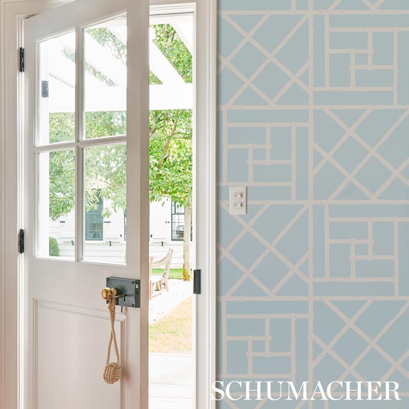 Schumacher Trellis Sky Blue Wallpaper