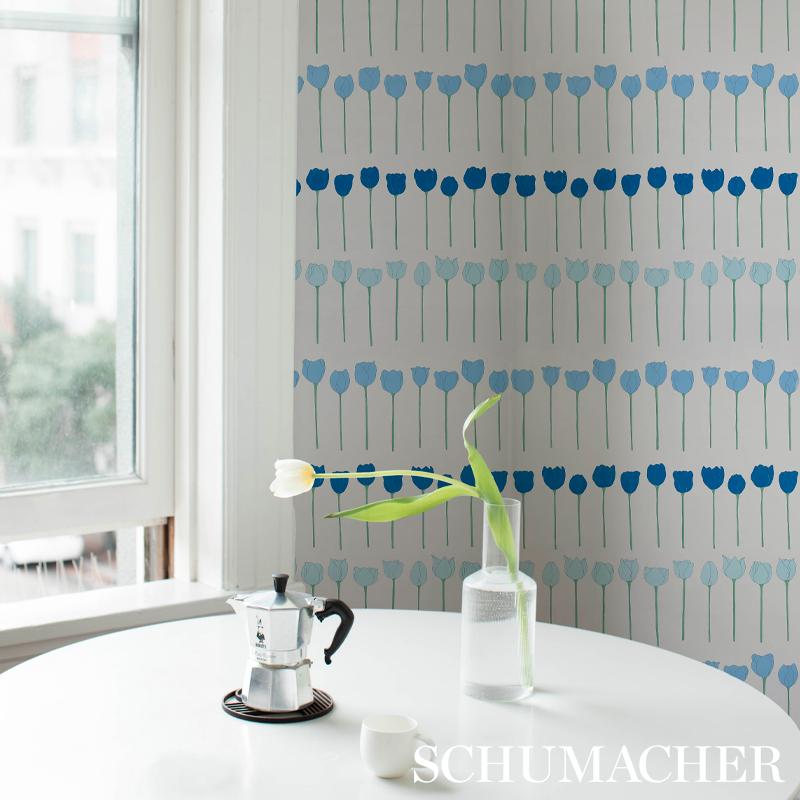 Schumacher Edie Blue Parrot Wallpaper