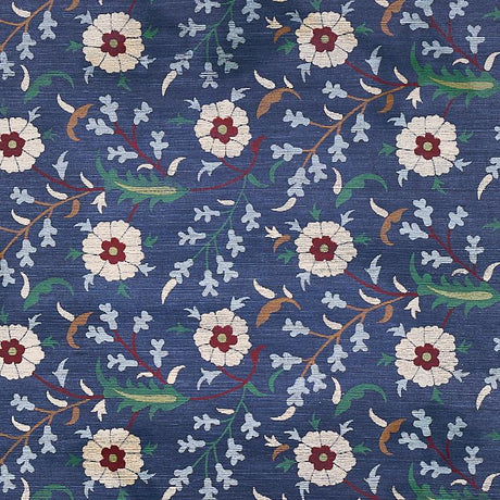 Schumacher Floralia Sisal Indigo Wallpaper