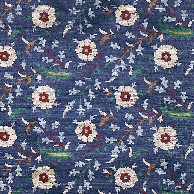 Schumacher Floralia Sisal Indigo Wallpaper
