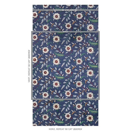 Schumacher Floralia Sisal Indigo Wallpaper