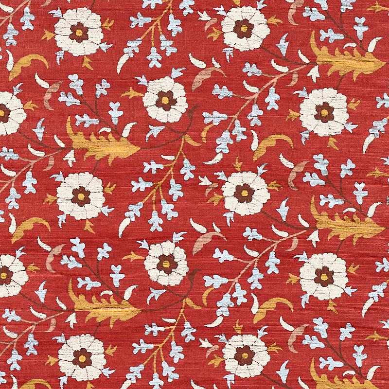 Schumacher Floralia Sisal Garnet Wallpaper