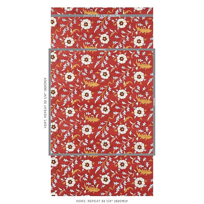 Schumacher Floralia Sisal Garnet Wallpaper
