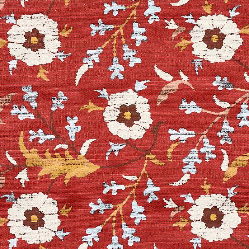 Schumacher Floralia Sisal Garnet Wallpaper