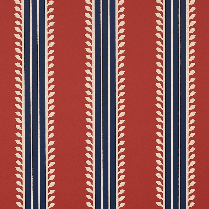 Schumacher Etruscan Stripe Red & Blue Wallpaper