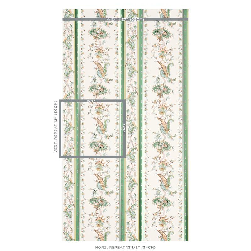 Schumacher Elena Paisley Stripe Green Wallpaper