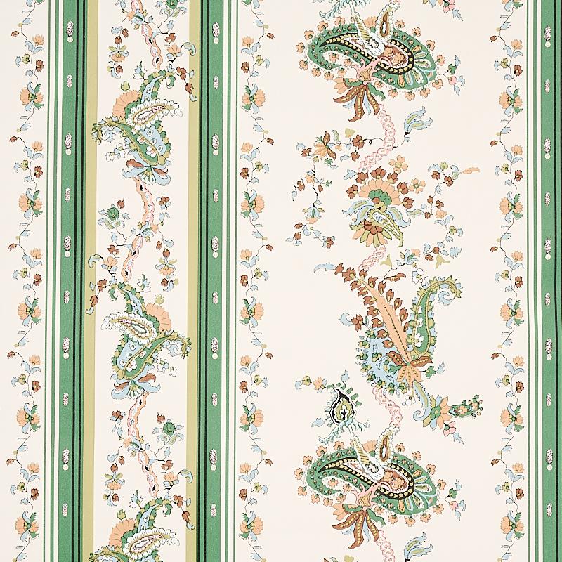 Schumacher Elena Paisley Stripe Green Wallpaper