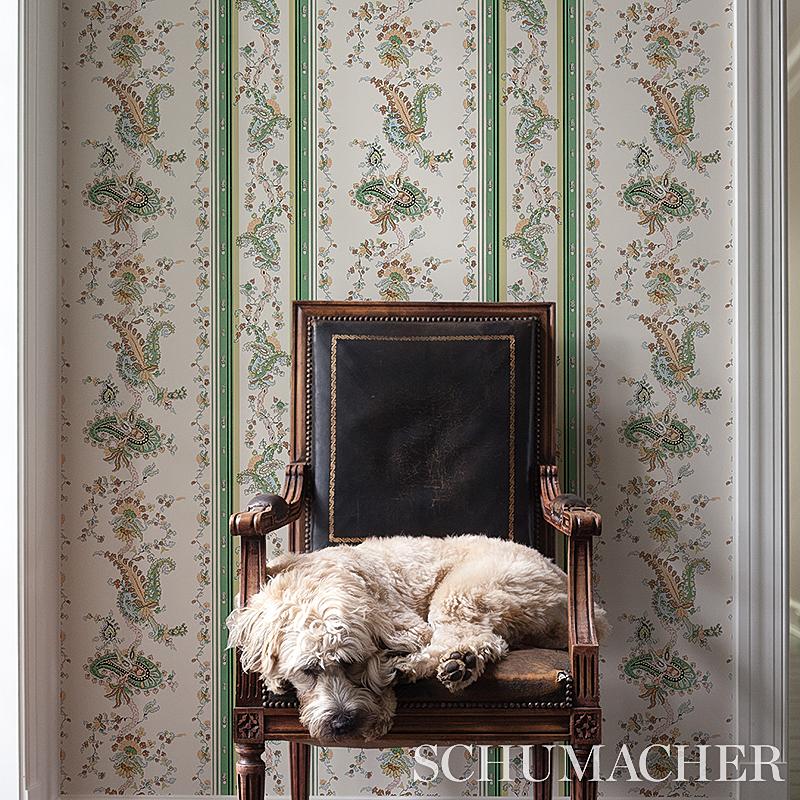 Schumacher Elena Paisley Stripe Green Wallpaper