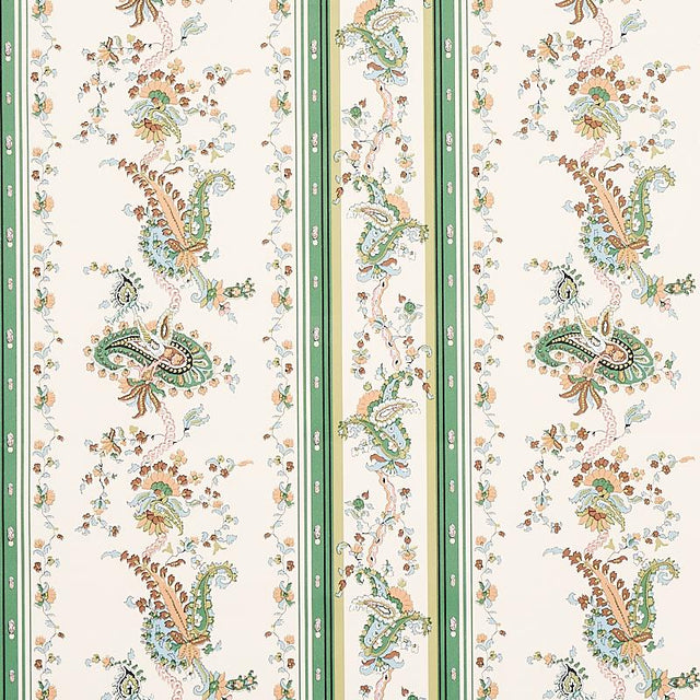 Schumacher Elena Paisley Stripe Green Wallpaper