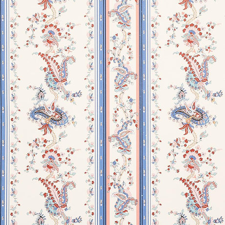 Schumacher Elena Paisley Stripe Blue Wallpaper