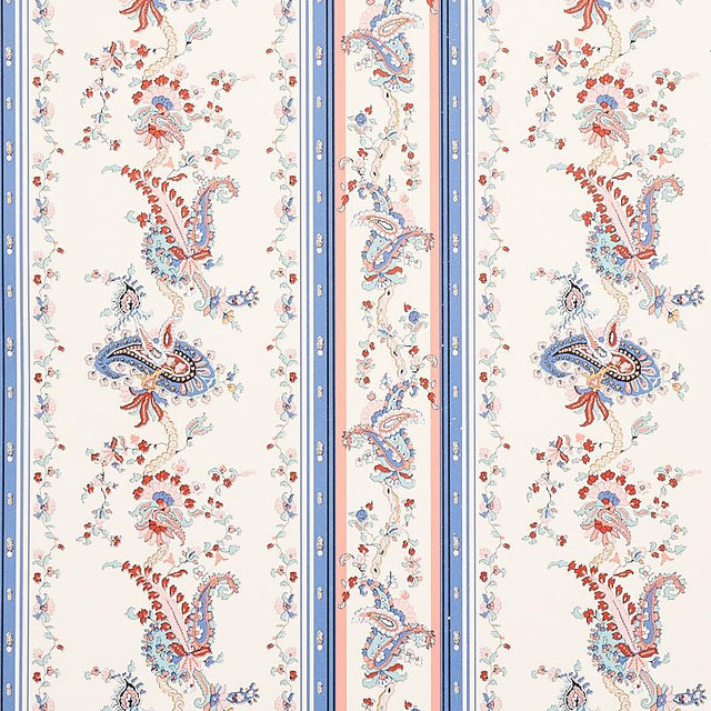 Schumacher Elena Paisley Stripe Blue Wallpaper
