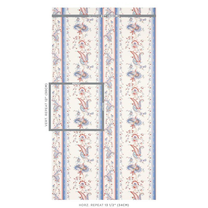 Schumacher Elena Paisley Stripe Blue Wallpaper