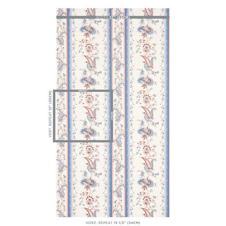 Schumacher Elena Paisley Stripe Blue Wallpaper