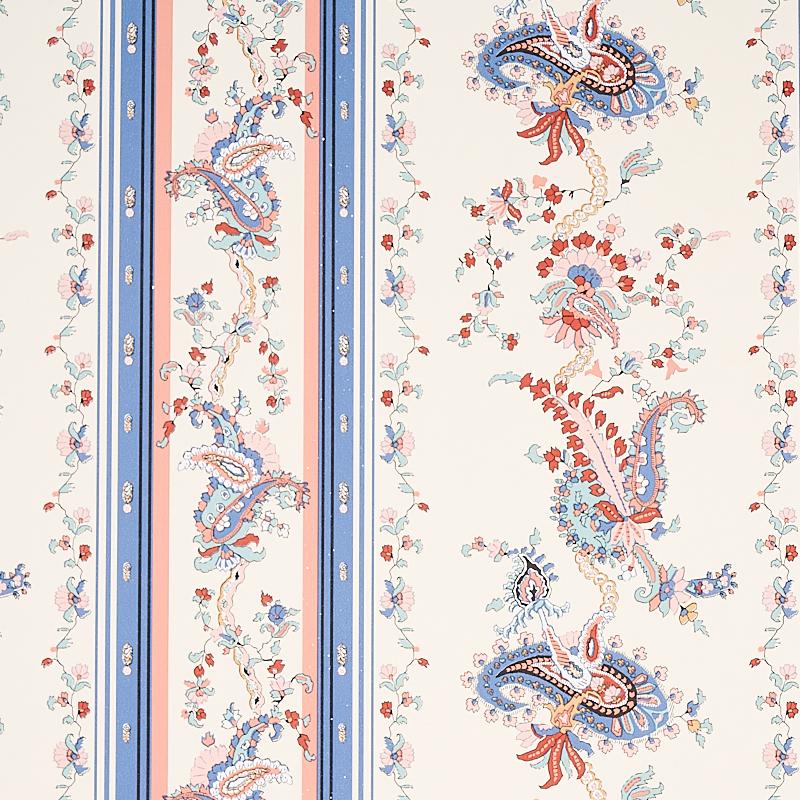 Schumacher Elena Paisley Stripe Blue Wallpaper