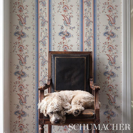 Schumacher Elena Paisley Stripe Blue Wallpaper