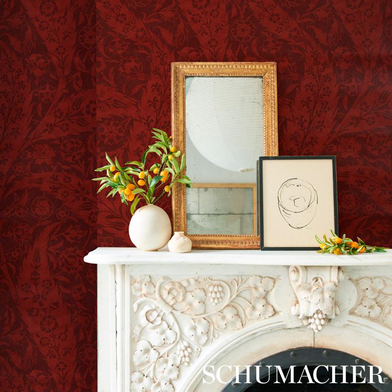 Schumacher Saz Paisley Burgundy Wallpaper