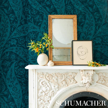 Schumacher Saz Paisley Peacock Wallpaper