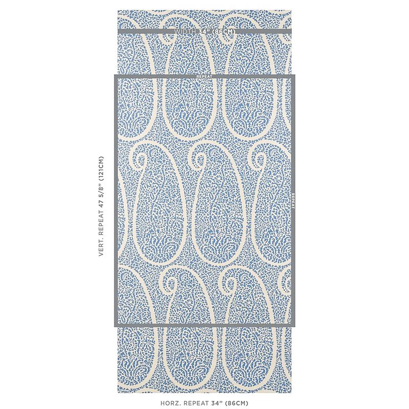 Schumacher Ambala Paisley Sisal Bright Blue Wallpaper