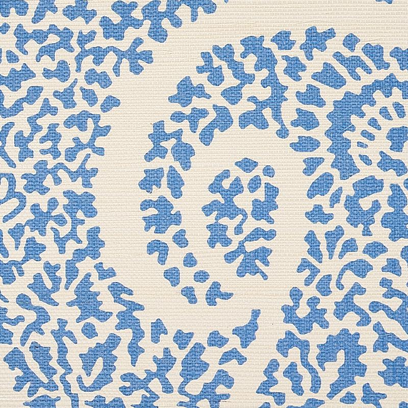 Schumacher Ambala Paisley Sisal Bright Blue Wallpaper