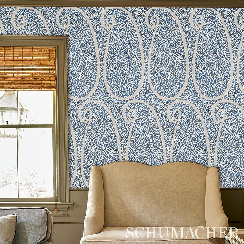 Schumacher Ambala Paisley Sisal Bright Blue Wallpaper