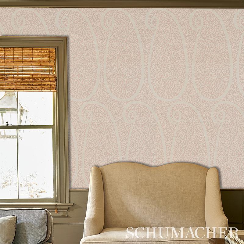 Schumacher Ambala Paisley Sisal Blush Wallpaper