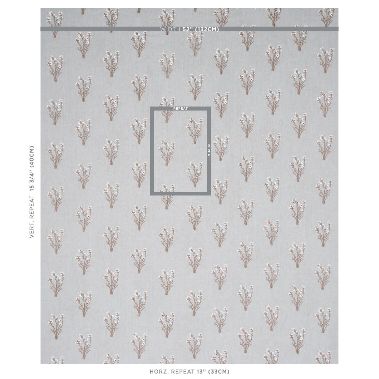 Schumacher Stora Embroidery Mineral Fabric