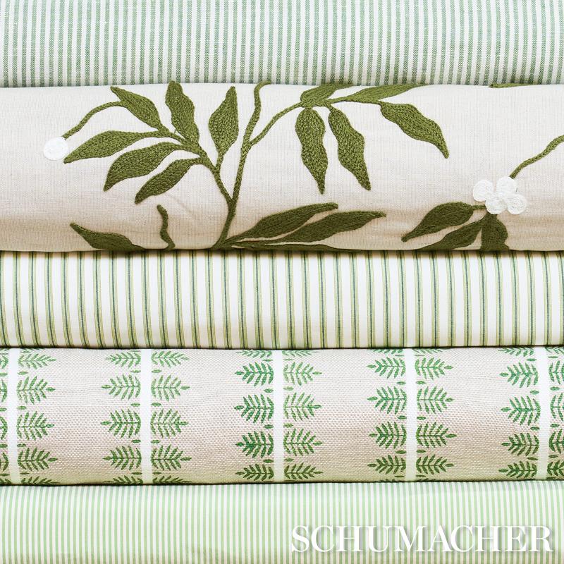 Schumacher Lilla Embroidery Olive On Neutral Fabric