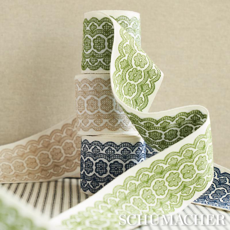 Schumacher Blue Astrid Embroidered Tape